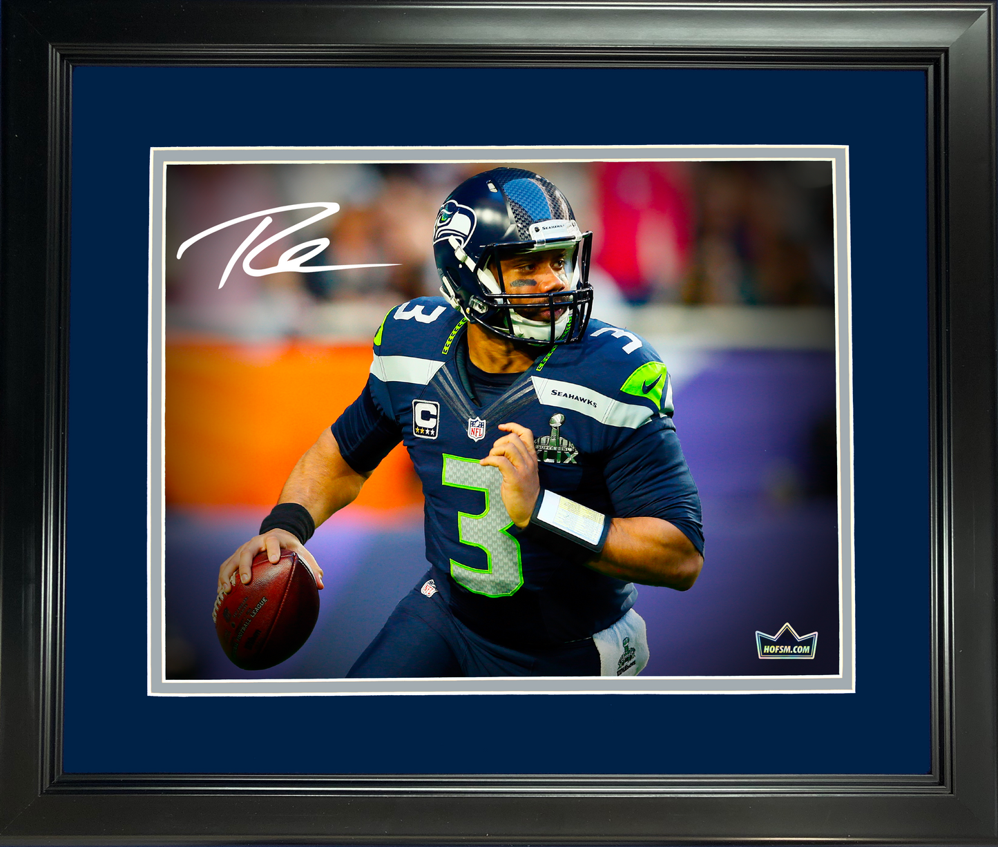 Framed Russell Wilson Facsimile Laser Engraved Signature Auto Seattle Seahawks 11"x14"Football Photo HOFSM Holo