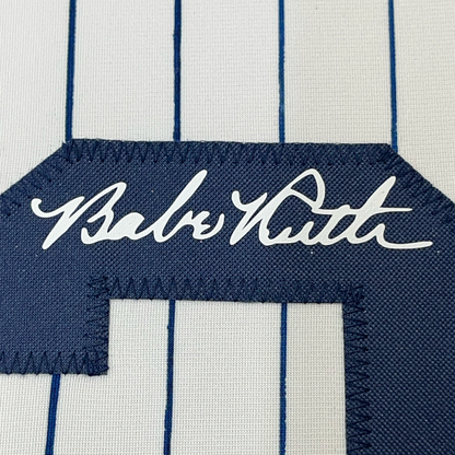 Framed Facsimile Autographed Babe Ruth 35x39 New York Pinstripe Reprint Laser Auto Baseball Jersey