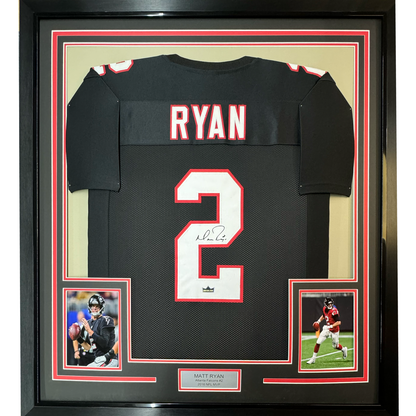 Framed Facsimile Autographed Matt Ryan 35x39 Atlanta Black Retro Reprint Laser Auto Football Jersey