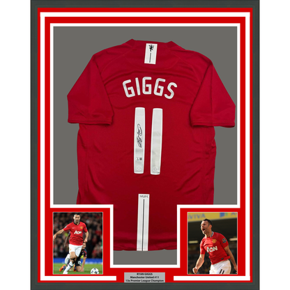 Framed Autographed/Signed Ryan Giggs 35x39 Manchester United Red Soccer Jersey Beckett BAS COA