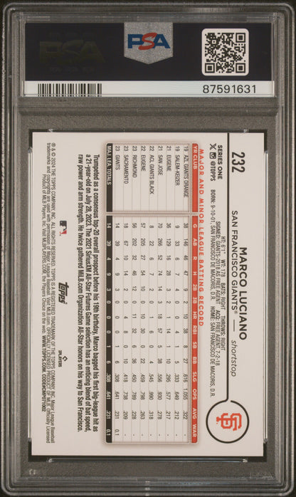 Graded 2024 Topps Marco Luciano #232 Rainbow Foil Rookie RC Baseball Card PSA 10 Gem Mint
