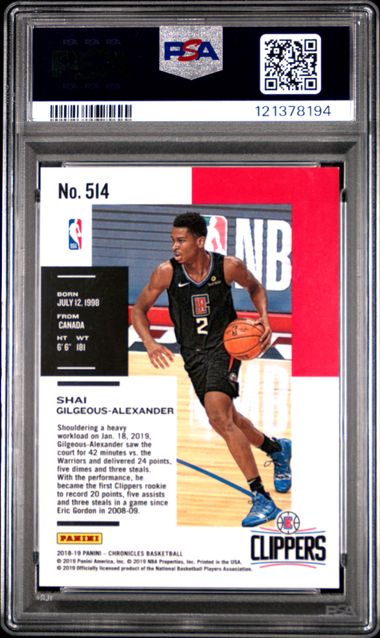Graded 2018-19 Panini Chronicles Shai Gilgeous-Alexander #514 Rookie RC Basketball Card PSA 10 Gem Mint