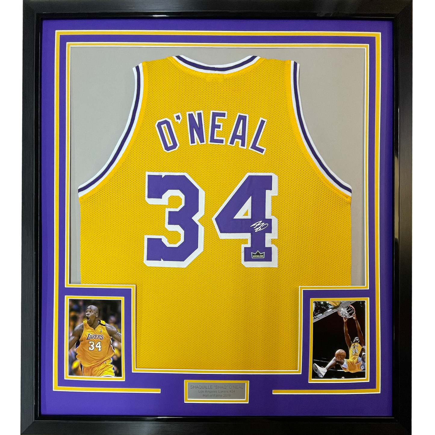 Framed Facsimile Autographed Shaquille Shaq O'Neal 35x39 Los Angeles LA Yellow Reprint Laser Auto Basketball Jersey