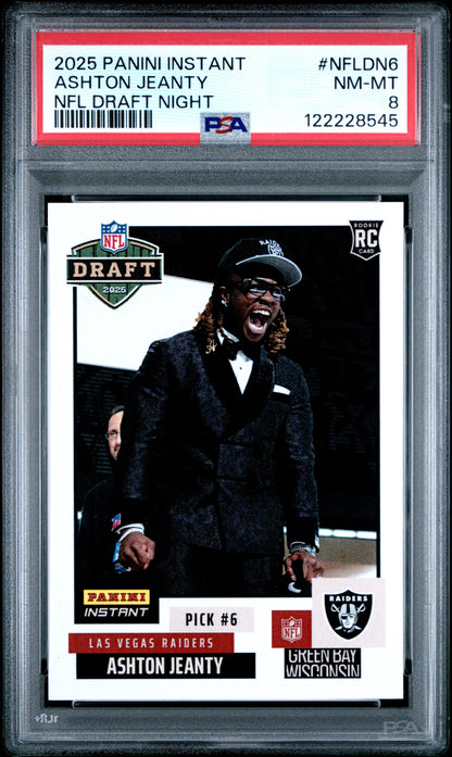 Graded 2025 Panini Instant Ashton Jeanty #NFLDN6 NFL Draft Night Rookie RC Football Card PSA 8 Near Mint