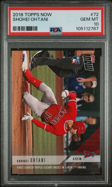 Graded 2018 Topps Now Shohei Ohtani #72 First Career Triple Clears Bases in 5 Run 7th Inning Rookie RC Baseball Card PSA 10 Gem Mint