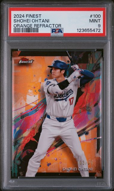 Graded 2024 Topps Finest Shohei Ohtani #100 /25 Orange Refractor Baseball Card PSA 9 Mint