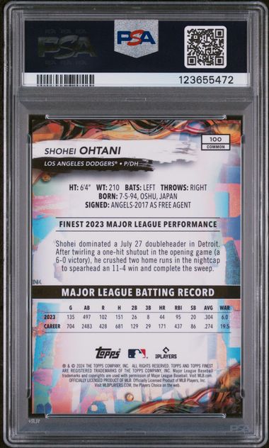 Graded 2024 Topps Finest Shohei Ohtani #100 /25 Orange Refractor Baseball Card PSA 9 Mint