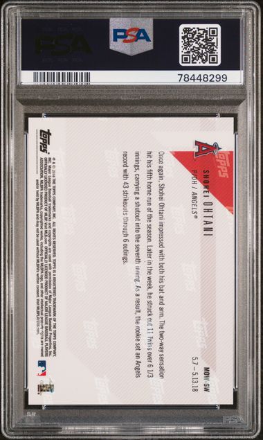 Graded 2018 Topps Now Shohei Ohtani #6W Moment Week Gold Winner Rookie RC Baseball Card PSA 10 Gem Mint