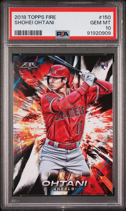 Graded 2018 Topps Fire Shohei Ohtani #150 Rookie RC Baseball Card PSA 10 Gem Mint