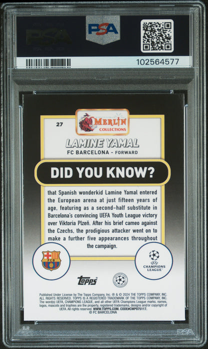 Graded 2023 Topps Merlin UCC Lamine Yamal #27 Rookie RC Soccer Card PSA 10 Gem Mint