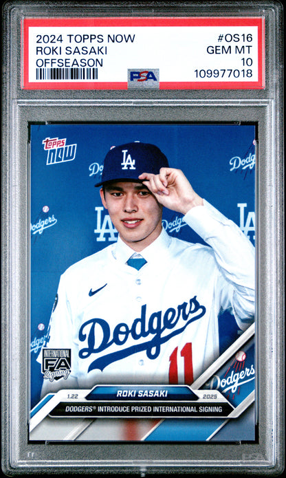 Graded 2024 Topps Now Roki Sasaki #OS16 Offseason Rookie RC Baseball Card PSA 10 Gem Mint