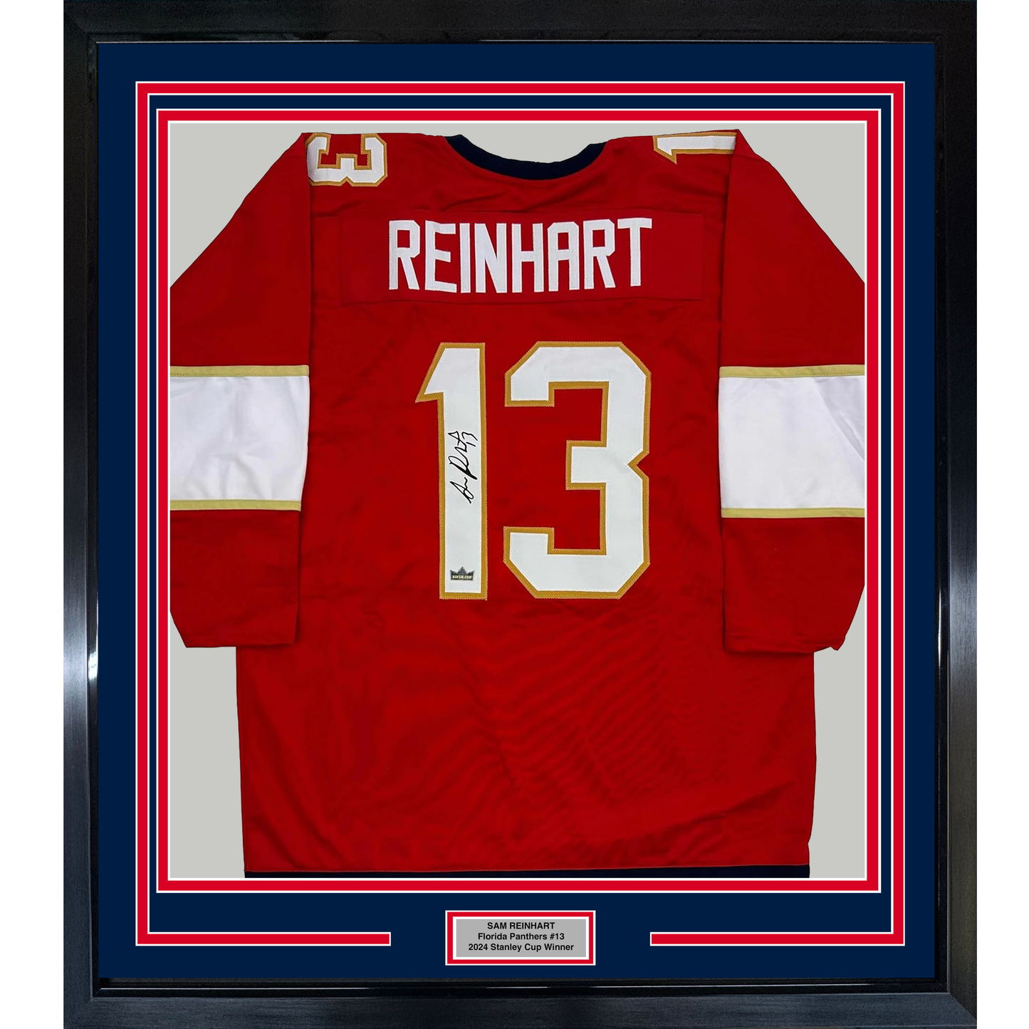Framed Facsimile Autographed Sam Reinhart 35x39 Florida Red Reprint Laser Auto Hockey Jersey