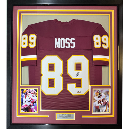 Framed Facsimile Autographed Santana Moss 35x39 Washington Red Reprint Laser Auto Football Jersey