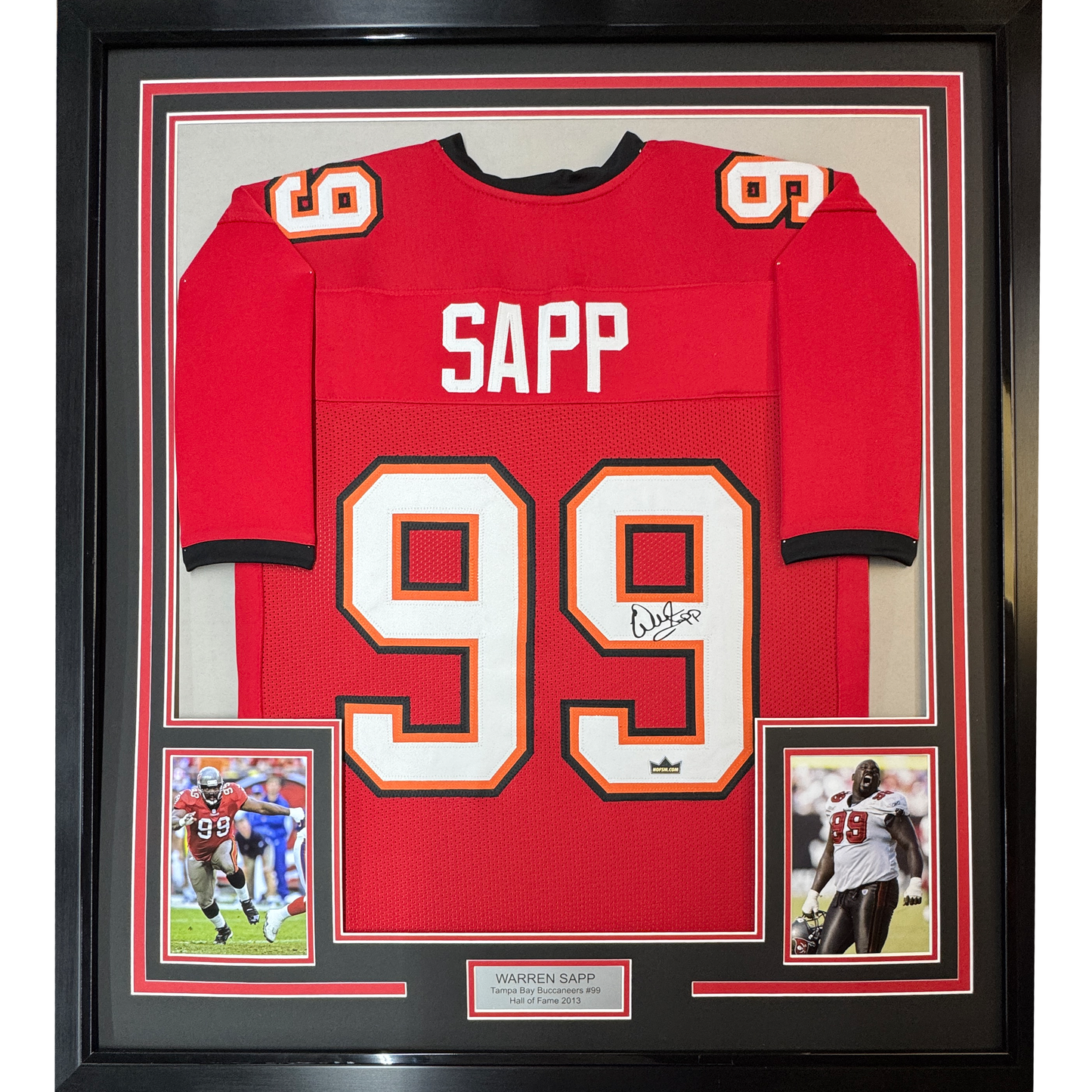 Framed Facsimile Autographed Warren Sapp 35x39 Tampa Bay Red Reprint Laser Auto Football Jersey