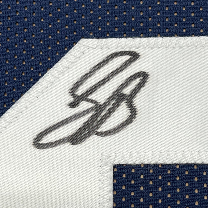 Framed Autographed/Signed Saquon Barkley 35x39 Penn State Blue College Football Jersey Beckett BAS COA