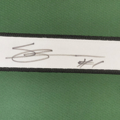 Framed Autographed/Signed Ahmad Sauce Gardner 35x39 New York Green Football Jersey Beckett BAS COA