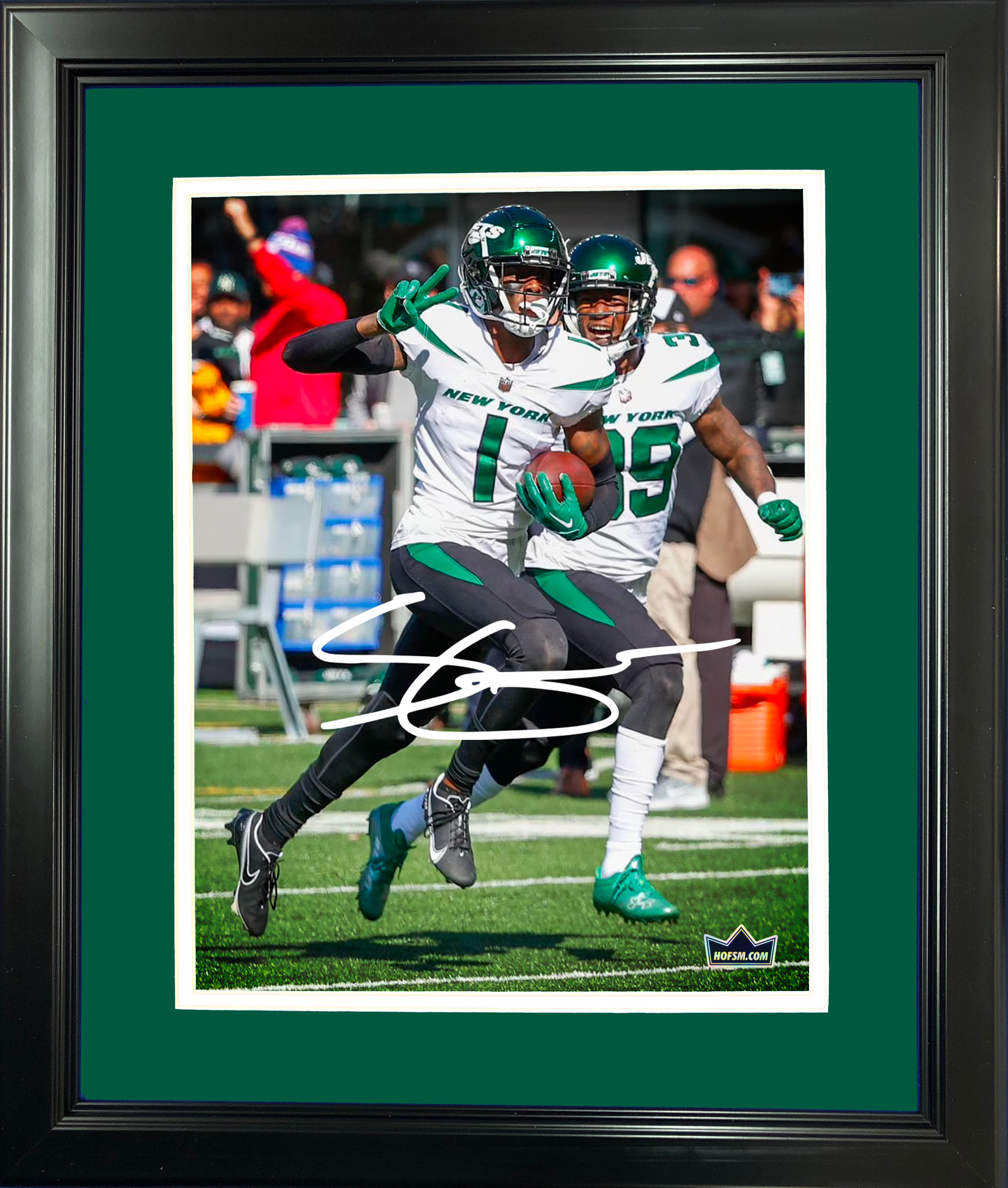 Framed Sauce Gardner Facsimile Laser Engraved Signature Auto New York Jets 11"x14"Football Photo HOFSM Holo