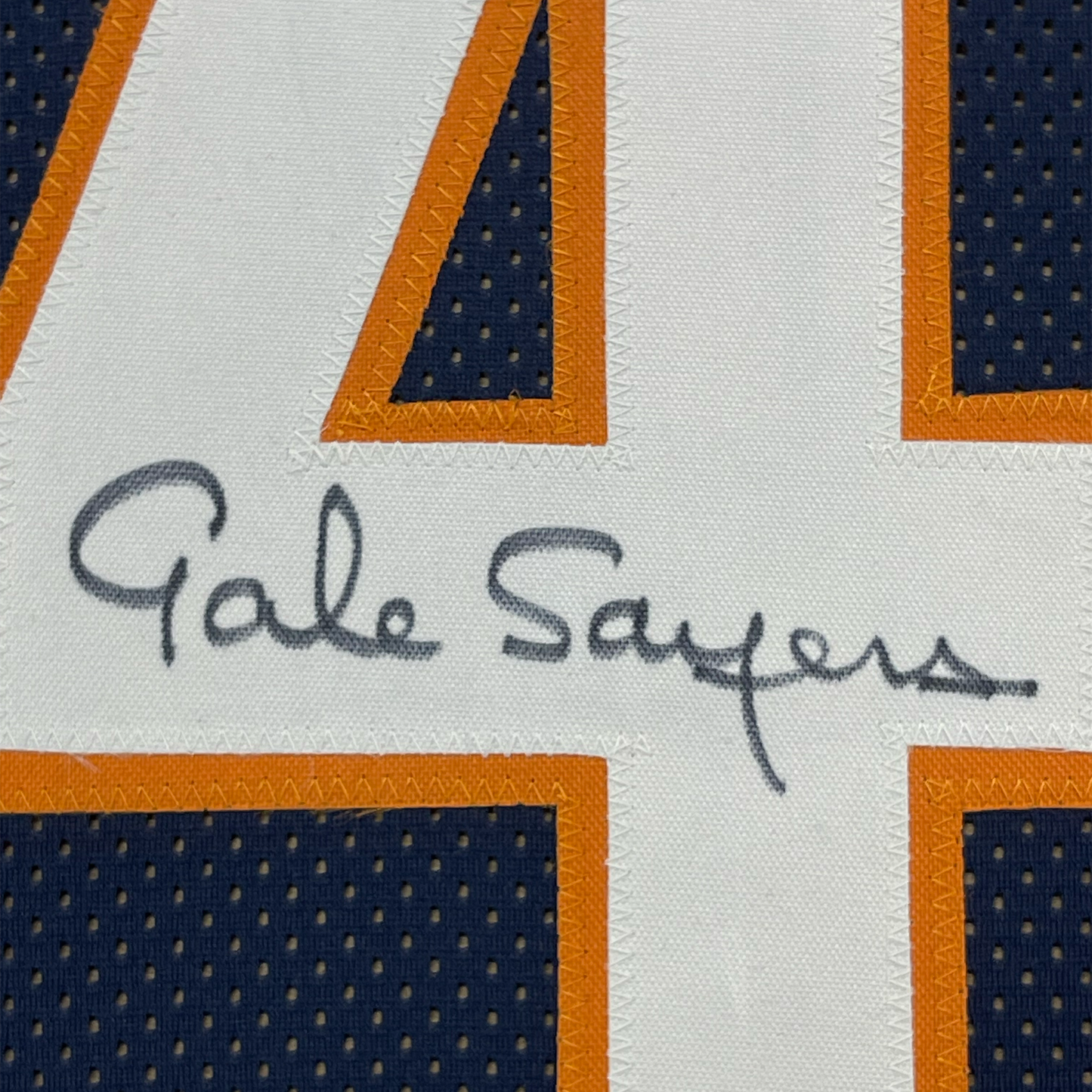 Framed Autographed/Signed Gale Sayers 35x39 Chicago Blue Football Jersey PSA/DNA COA