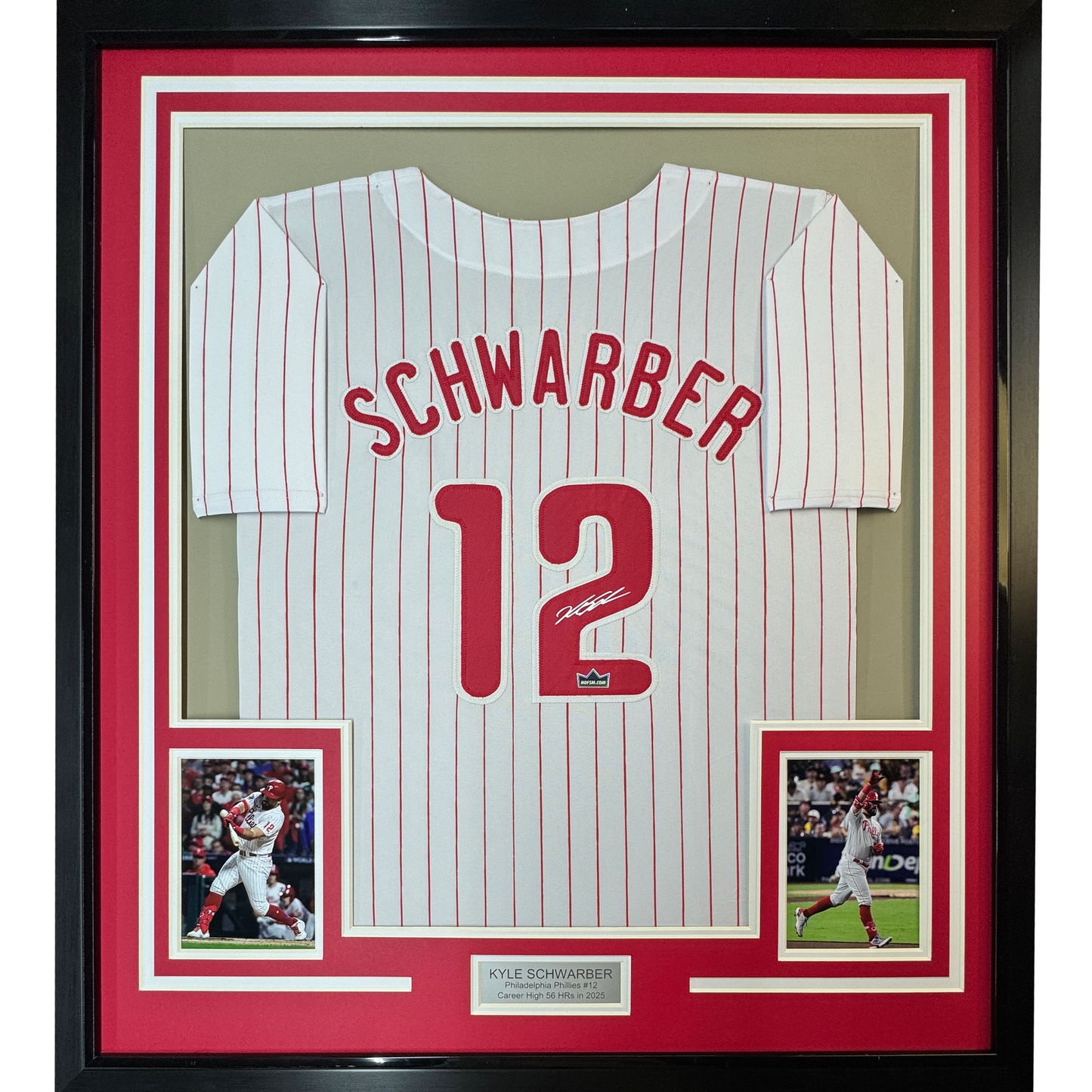 Framed Facsimile Autographed Kyle Schwarber 35x39 Philadelphia Pinstripe Reprint Laser Auto Baseball Jersey