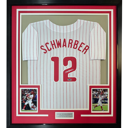 Framed Facsimile Autographed Kyle Schwarber 35x39 Philadelphia Pinstripe Reprint Laser Auto Baseball Jersey