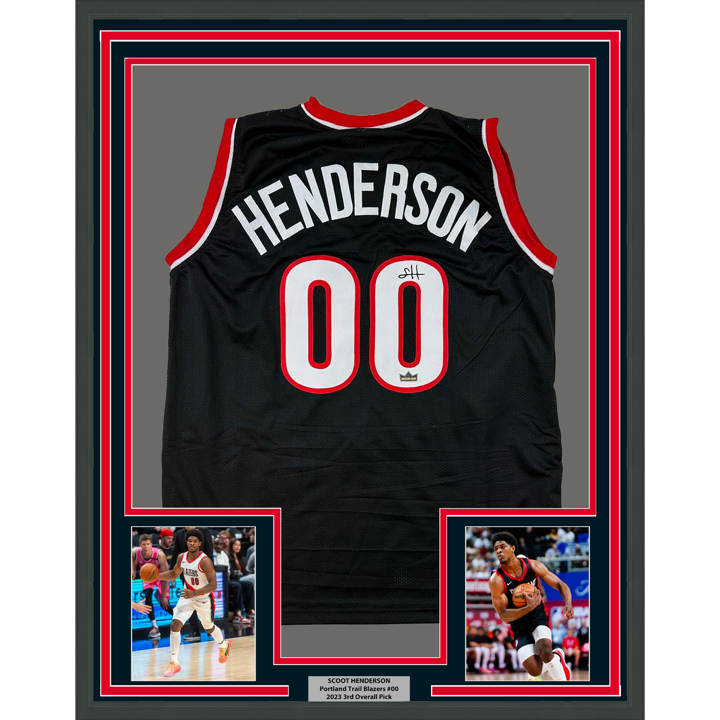 Framed Facsimile Autographed Scoot Henderson 35x39 Portland Black Reprint Laser Auto Basketball Jersey