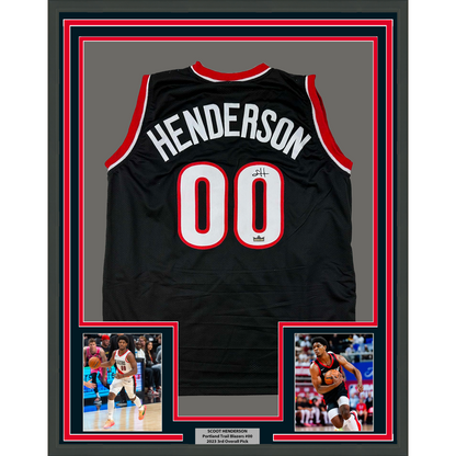 Framed Facsimile Autographed Scoot Henderson 35x39 Portland Black Reprint Laser Auto Basketball Jersey