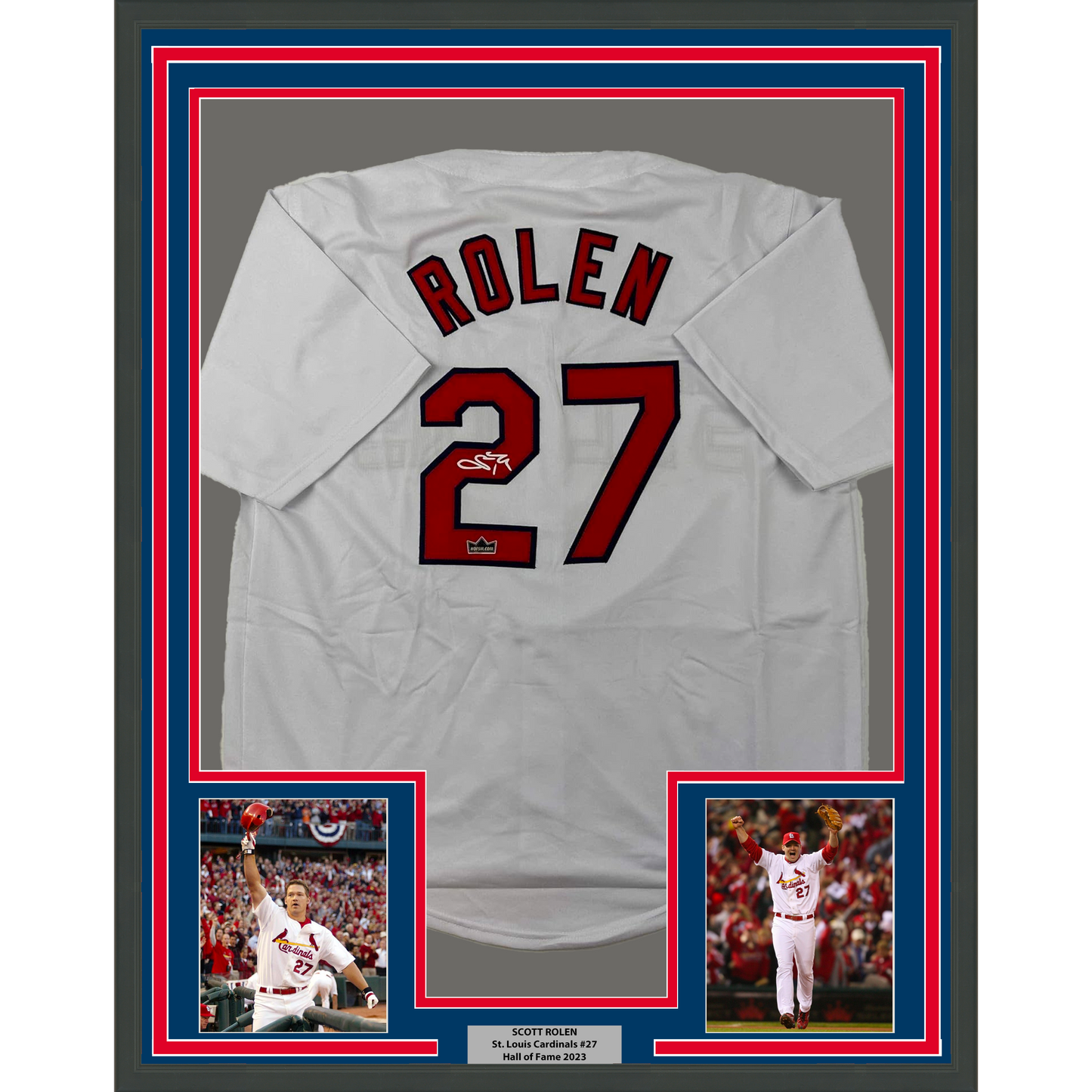 Framed Facsimile Autographed Scott Rolen 35x39 St. Louis White Reprint Laser Auto Baseball Jersey