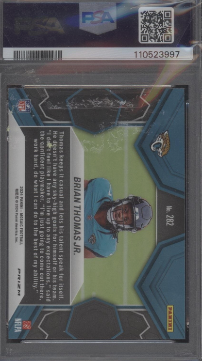 Graded 2024 Panini Mosaic Brian Thomas Jr #282 Reactive Blue Rookie RC Football Card PSA 10 Gem Mint
