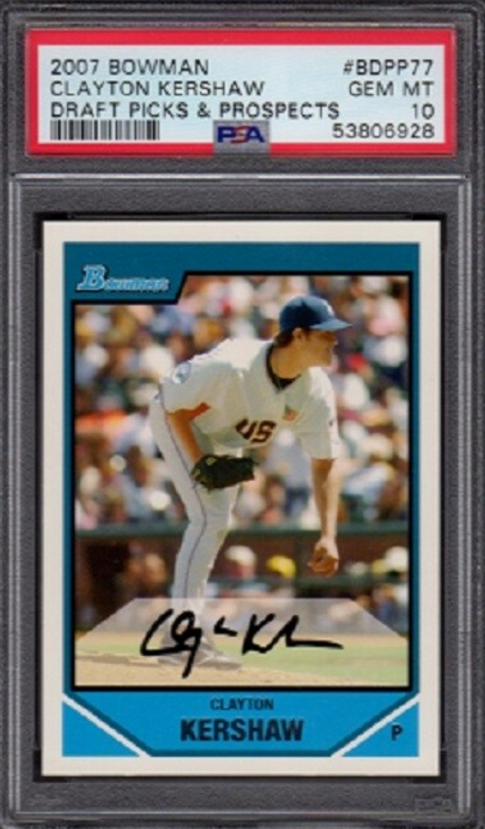 Graded 2007 Topps Bowman Clayton Kershaw #BDPP77 Draft Picks & Prospects Rookie RC Baseball Card PSA 10 Gem Mint