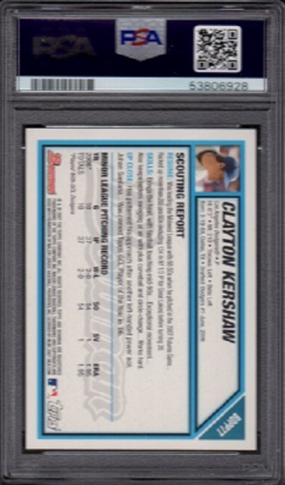 Graded 2007 Topps Bowman Clayton Kershaw #BDPP77 Draft Picks & Prospects Rookie RC Baseball Card PSA 10 Gem Mint
