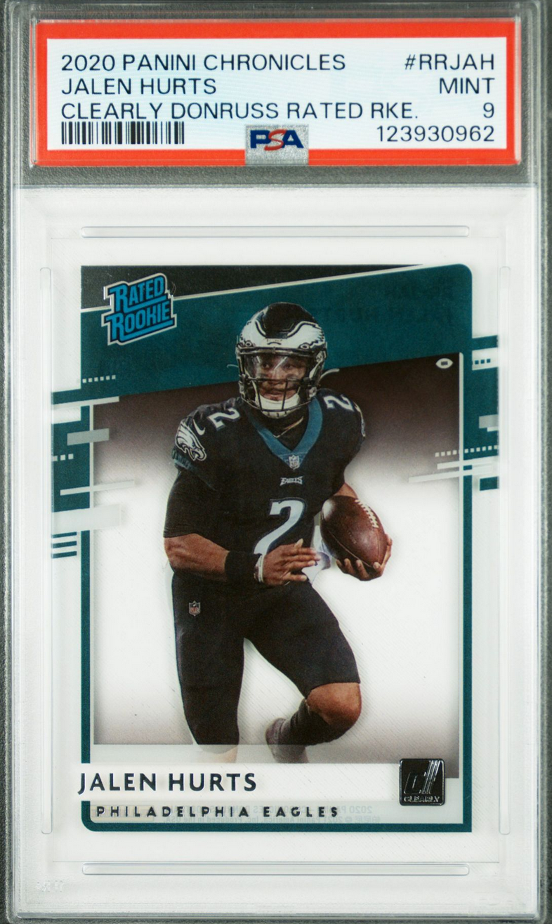 Graded 2020 Panini Chronicles Jalen Hurts #RRJAH Clearly Donruss Rated Rookie RC Football Card PSA 9 Mint