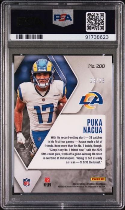 Graded 2023 Panini Phoenix Puka Nacua #200 Green /25 Rookie RC Football Card PSA 10 Gem Mint