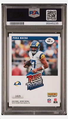 Graded 2023 Panini Instant Puka Nacua #RRR18 Rated Rookie Retro /629 Rookie RC Football Card PSA 10 Gem Mint