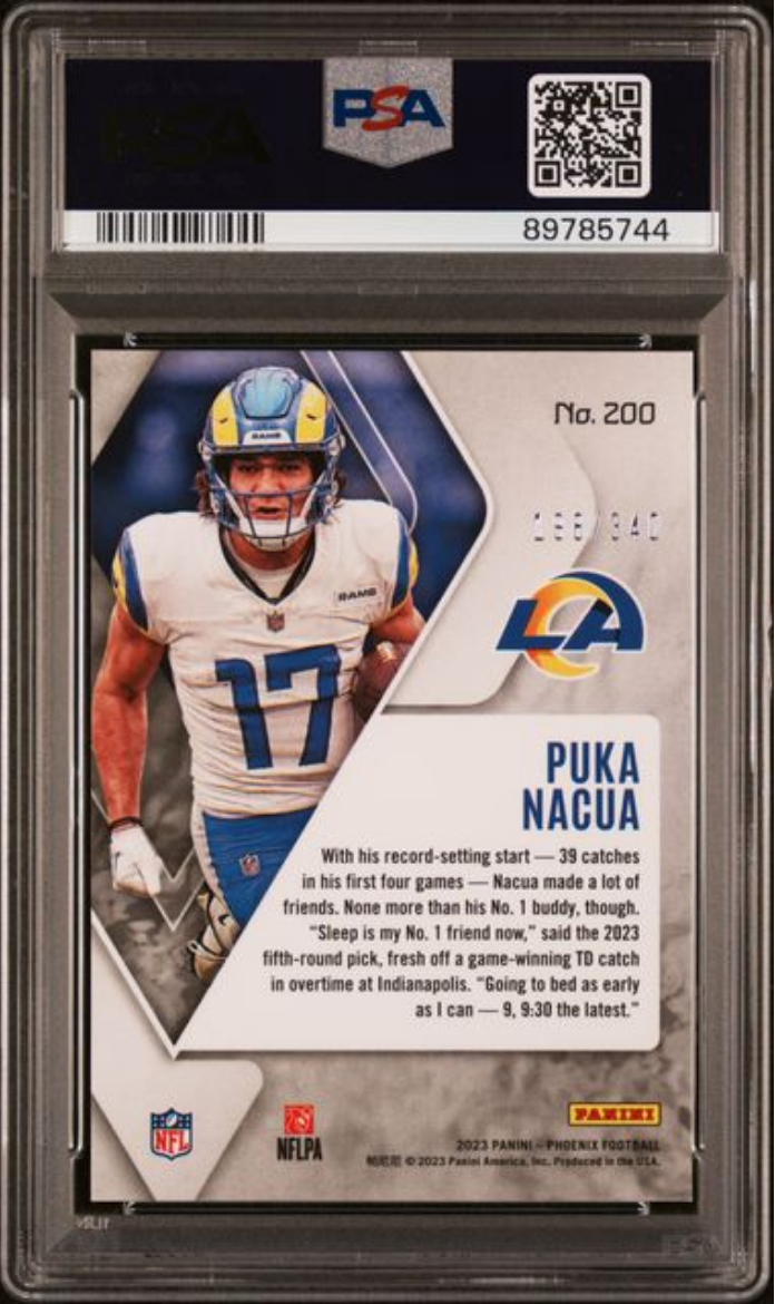 Graded 2023 Panini Phoenix Puka Nacua #200 Fire Burst /340 Rookie RC Football Card PSA 10 Gem Mint