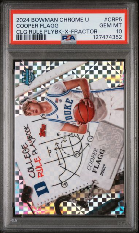 Graded 2024 Topps Bowman Chrome U Cooper Flagg #CRP5 College Rule Playbook Xfractor Rookie RC Basketball Card PSA 10 Gem Mint