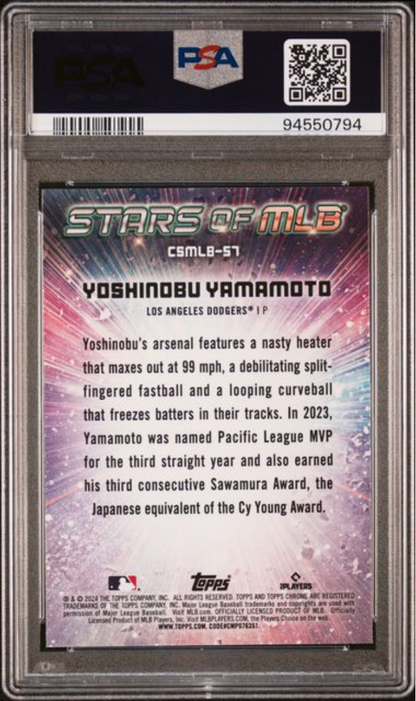 Graded 2024 Topps Yoshinobu Yamamoto #CSMLB57 Stars of MLB Chrome Rookie RC Baseball Card PSA 10 Gem Mint
