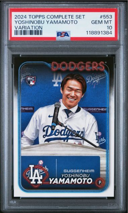 Graded 2024 Topps Complete Set Yoshinobu Yamamoto #553 Variation Rookie RC Baseball Card PSA 10 Gem Mint
