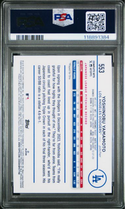 Graded 2024 Topps Complete Set Yoshinobu Yamamoto #553 Variation Rookie RC Baseball Card PSA 10 Gem Mint
