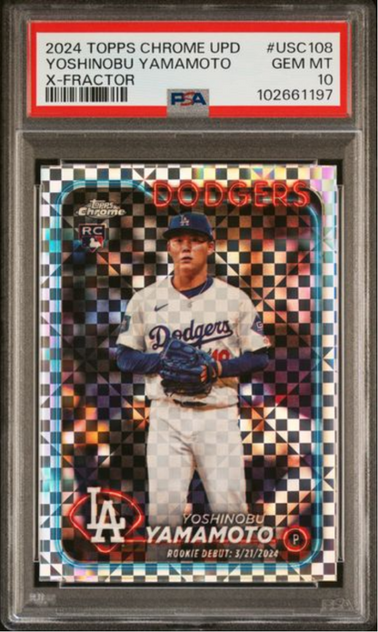 Graded 2024 Topps Chrome Update Yoshinobu Yamamoto #USC108 XFractor Rookie RC Baseball Card PSA 10 Gem Mint