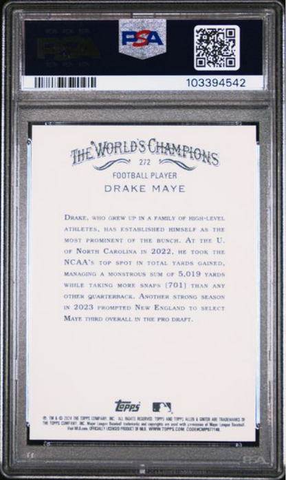 Graded 2024 Topps Allen & Ginter Drake Maye #272 Rookie RC Football Card PSA 10 Gem Mint