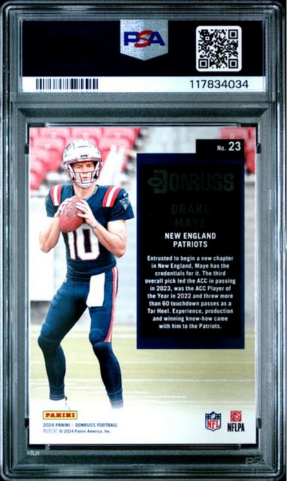 Graded 2024 Panini Donruss Drake Maye #23 Retro 1994 Rookie RC Football Card PSA 10 Gem Mint