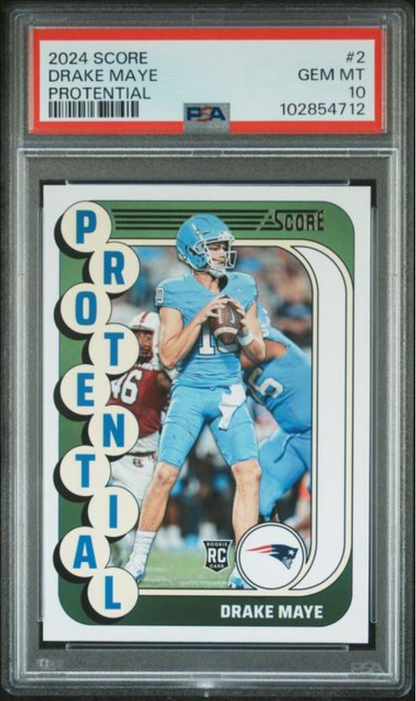 Graded 2024 Panini Score Drake Maye #2 Protential Rookie RC Football Card PSA 10 Gem Mint