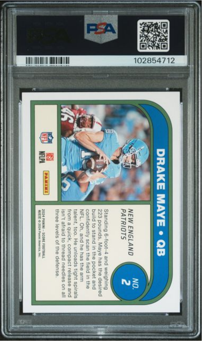 Graded 2024 Panini Score Drake Maye #2 Protential Rookie RC Football Card PSA 10 Gem Mint