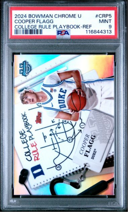 Graded 2024 Topps Bowman Chrome U Cooper Flagg #CRP5 College Rule Playbook Refractor Rookie RC Basketball Card PSA 9 Mint