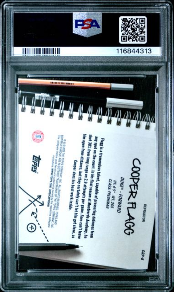 Graded 2024 Topps Bowman Chrome U Cooper Flagg #CRP5 College Rule Playbook Refractor Rookie RC Basketball Card PSA 9 Mint