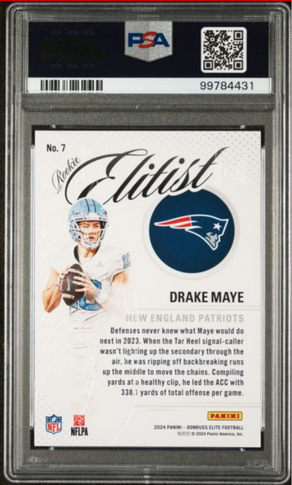 Graded 2024 Panini Donruss Elite Drake Maye #7 Elitist Rookie RC Football Card PSA 10 Gem Mint