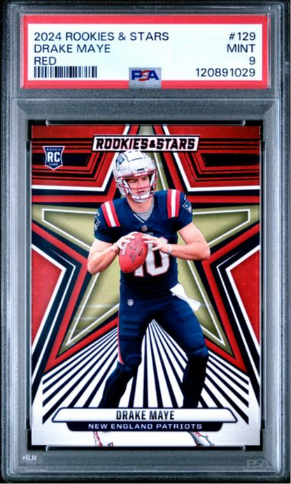Graded 2024 Panini Rookies & Stars Drake Maye #129 Red Rookie RC Football Card PSA 9 Mint
