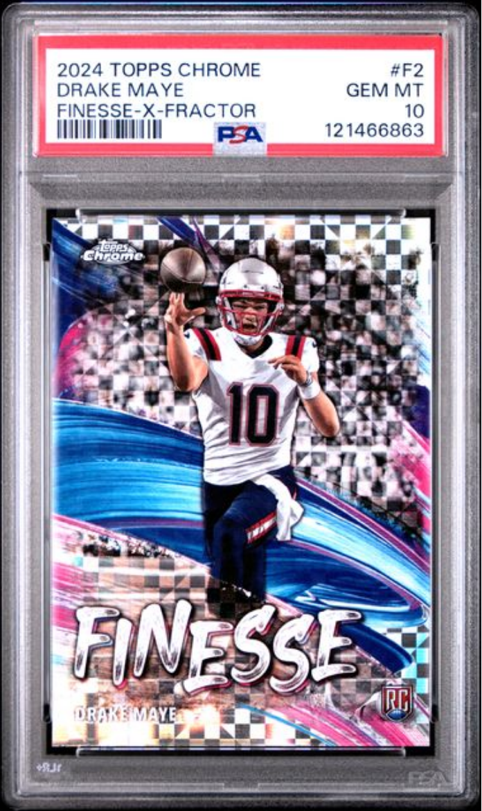 Graded 2024 Topps Chrome Drake Maye #F2 Finesse X-Fractor Rookie RC Football Card PSA 10 Gem Mint