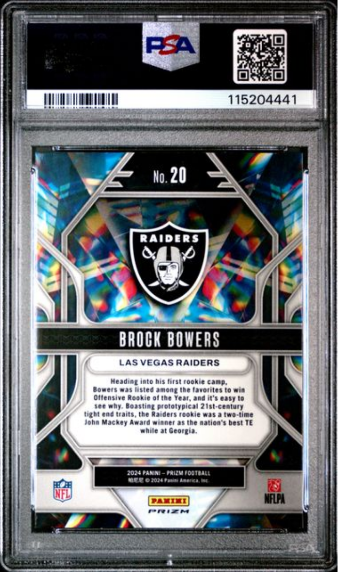 Graded 2024 Panini Prizm Brock Bowers #20 Prizmatic Green Ice Rookie RC Football Card PSA 10 Gem Mint