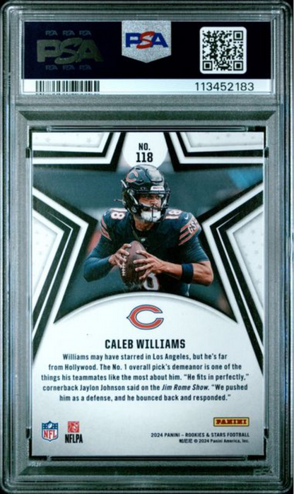 Graded 2024 Panini Rookies & Stars Caleb Williams #118 Rookie RC Football Card PSA 10 Gem Mint